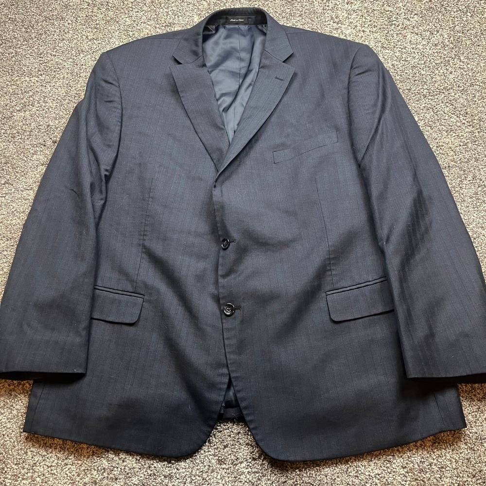 Adolfo Suit Jacket‎ Blazer Mens Charcoal Pinstripe Wool Blend Business Formal